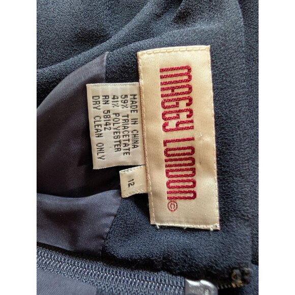 Vtg Maggy London Womens Blue Black Button Detail Midi Dress Size 12 - Picture 4 of 6